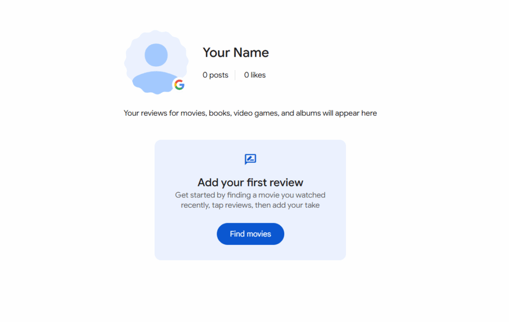 A new Google Search profile page showing profile picture, name, posts and likes counters